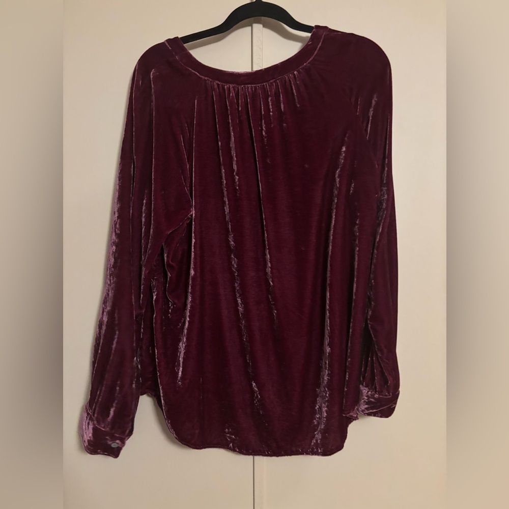 J. Jill Velvet Button-Up Blouse in Deep Burgundy - Picture 3 of 4